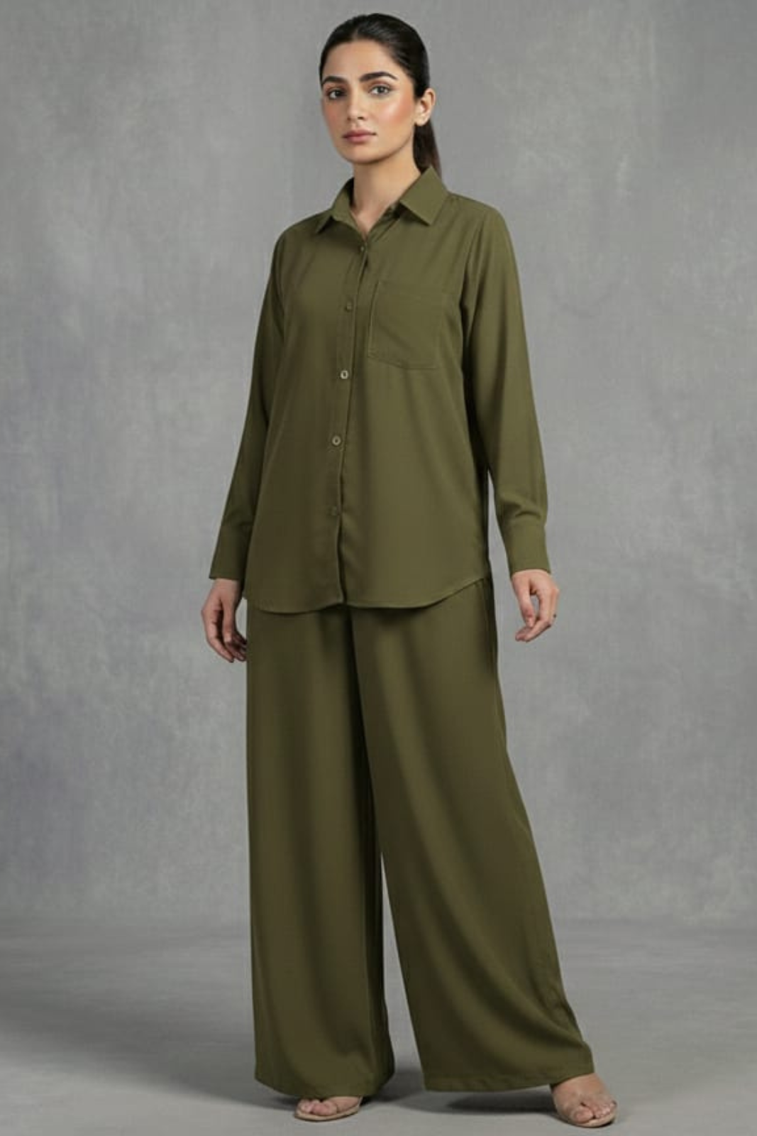 Olive Green Plain Cord-Set