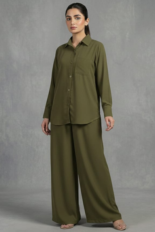 Olive Green Plain Cord-Set