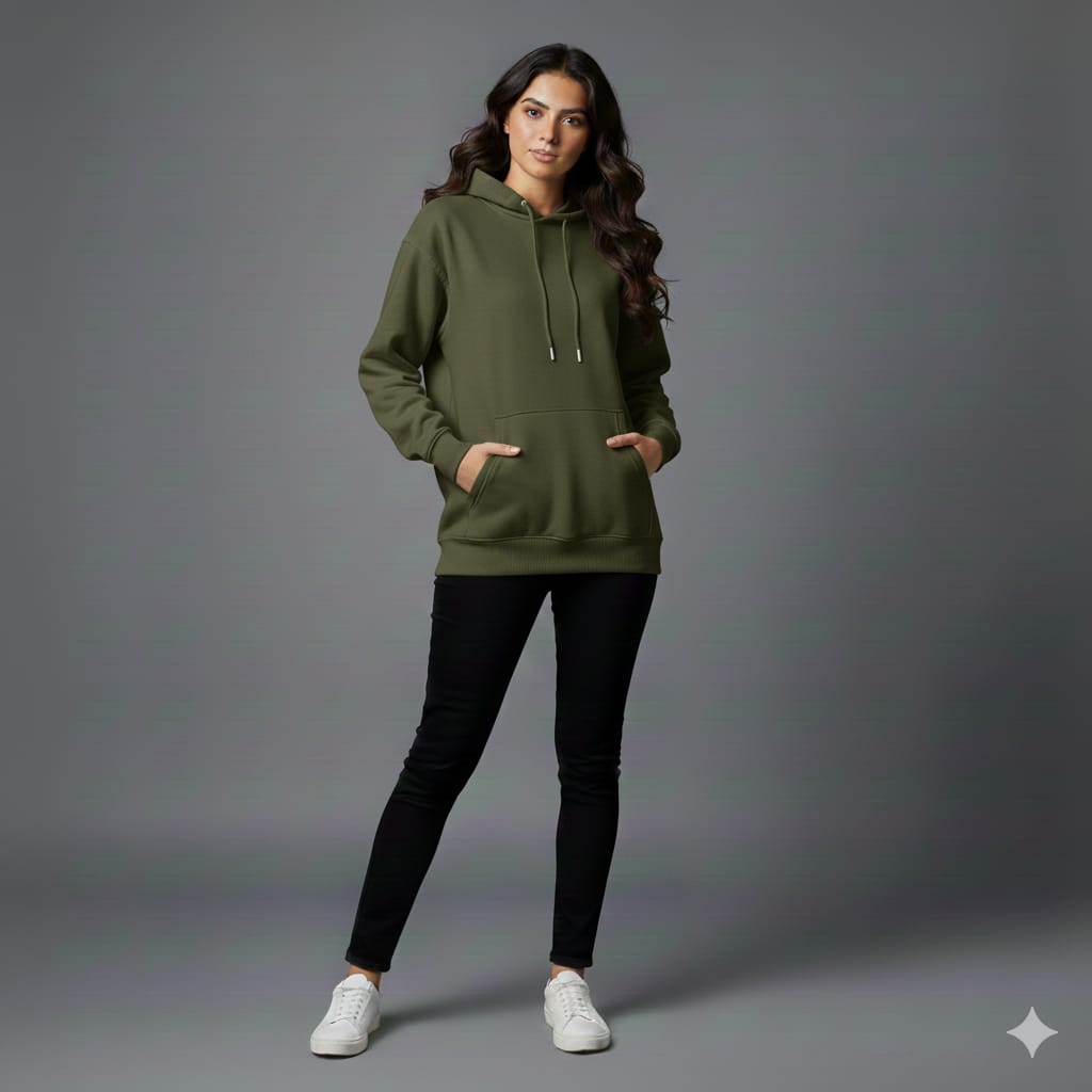 Olive Plain Hoodie